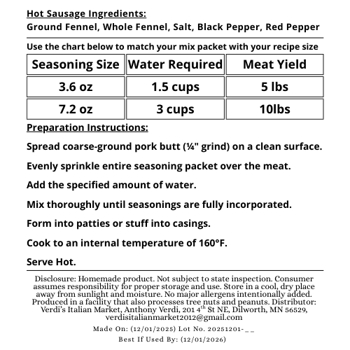 Verdi's Italian Sausage Seasoning (Hot)