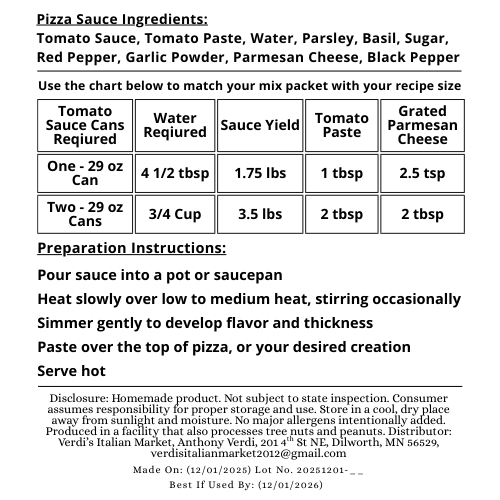 Verdi's Italian Pizza Sauce