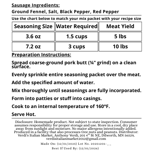 Verdis’ Italian Sausage Seasoning